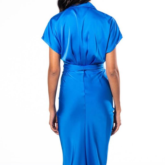 Elaine Out of the Blue: Satin Tie Front Dress Large - Picture 5 of 7
